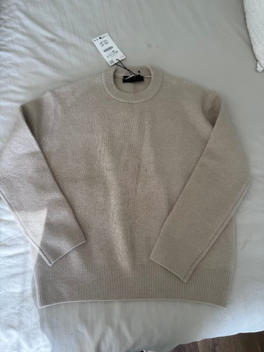 ZARA Ecru Plain Knit Crew Neck Sweater Jumper NWT XS